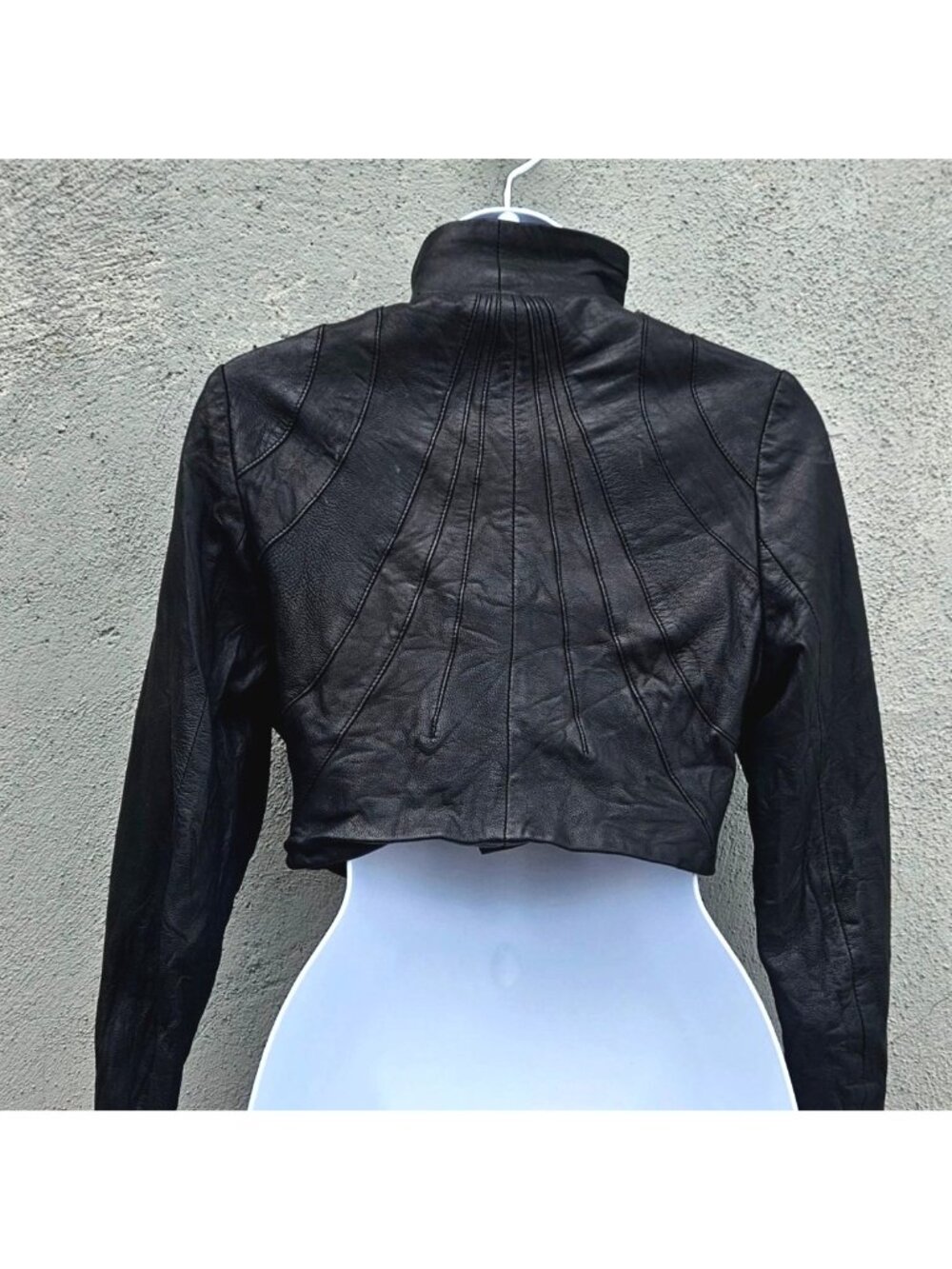 Vintage Pegah Anvarian Black Lambskin Leather Cropped Bolero Moto Jacket XS Rare - Picture 7 of 16